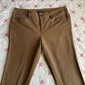 Lauren Ralph Lauren Tan Twill Cotton Ankle Trousers Flat Front women’s size 12